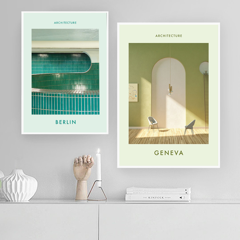 Interior Design York - Женева Берлин, современная архитектура, художественный принт,